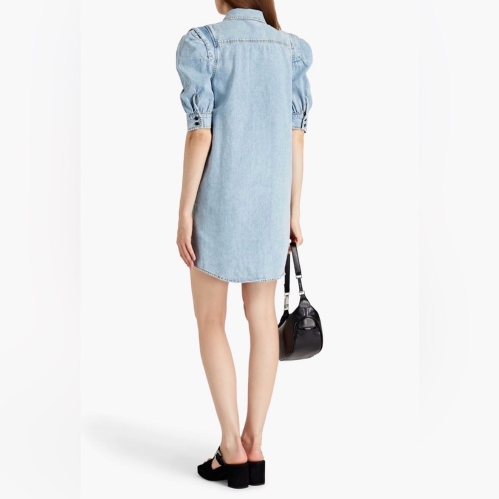 Frame Rosette Puff Sleeve Denim Shirt Dress Small - Picture 2 of 6